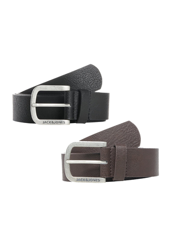 Jack & Jones Leder Optik G�rtel 2-er St�ck Set Pack mit Metall Schnalle JACHARRY 