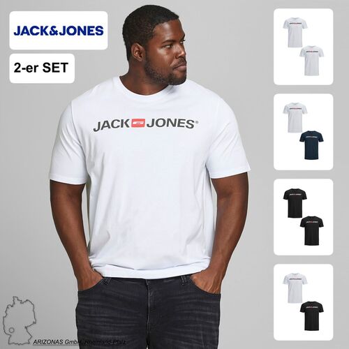 Jack & Jones 2er-SET Herren T-Shirt Kurzarm Plus Size Logo Shirt 