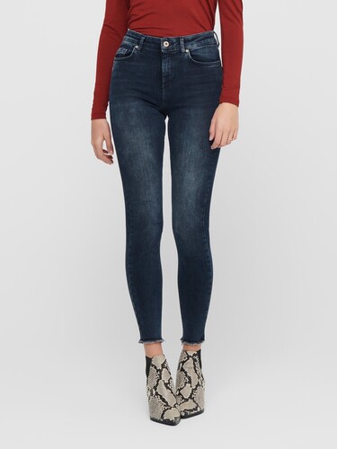 Damen Skinny Ankle Jeans Cropped Stretch Denim Hose ONLBLUSH Fransen 
