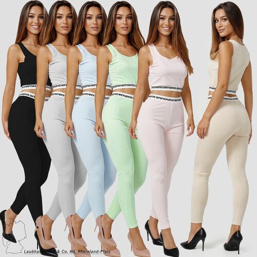 Damen Fitness Trainingsanzug Stretch Tank Top & Leggings Basic Set