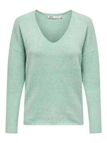 ONLY Damen Lockerer Strickpullover V-Ausschnitt Sweater ONLRICA LIFE 