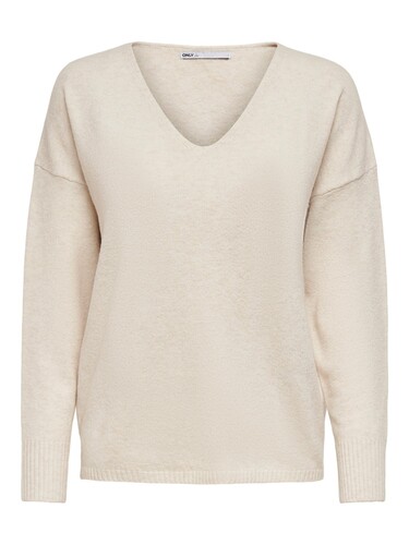 ONLY Damen Lockerer Strickpullover V-Ausschnitt Sweater ONLRICA LIFE 