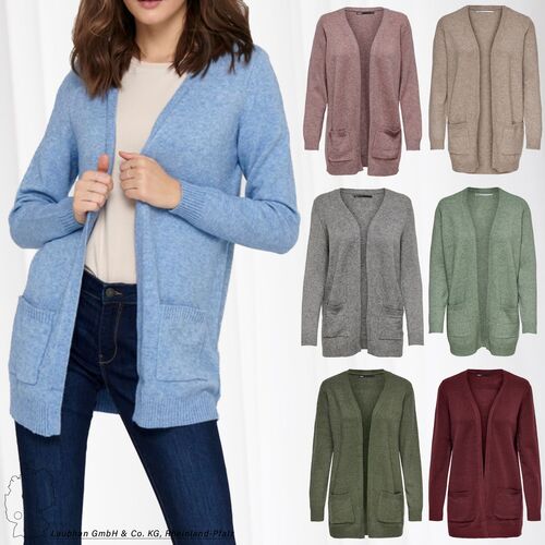 ONLY Damen Lange Strickjacke Stretch ONLLESLY Open Cardigan Gerippt