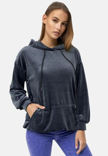 enflame Damen Oversized Hoodie Kleid Long Basic Kapuzen Pullover Nicki Velours 