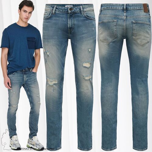 Slim Fit Jeans Destroyed Denim Hose ONSLOOM Stretch Tapered Trousers