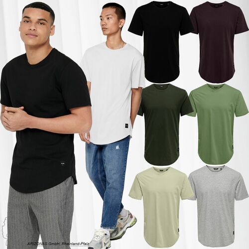 Langes Rundhals T-Shirt Kurzarm Shirt ONSMATT Einfarbig Basic Baumwolle
