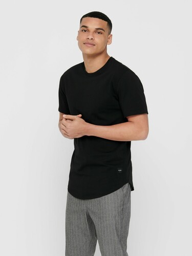 Langes Rundhals T-Shirt Kurzarm Shirt ONSMATT Einfarbig Basic Baumwolle 