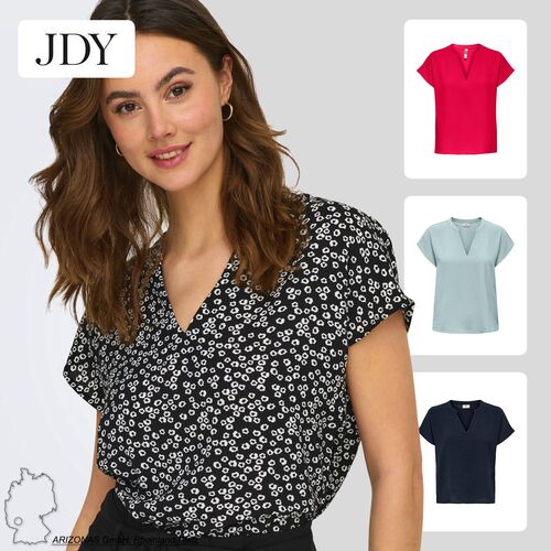 Einfarbige Kurzarm Bluse Basic V-Ausschnitt Shirt Oberteil JDYLION