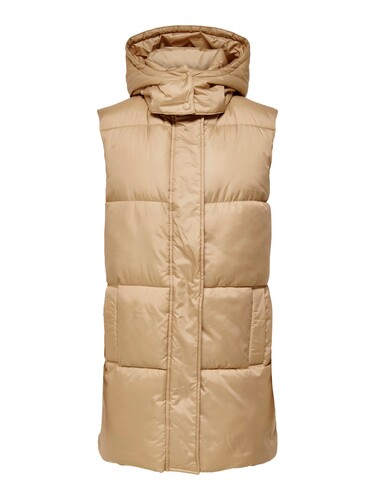 Lange Puffer Weste Wattierte Stepp Jacke ohne �rmel Kapuze & Zip 