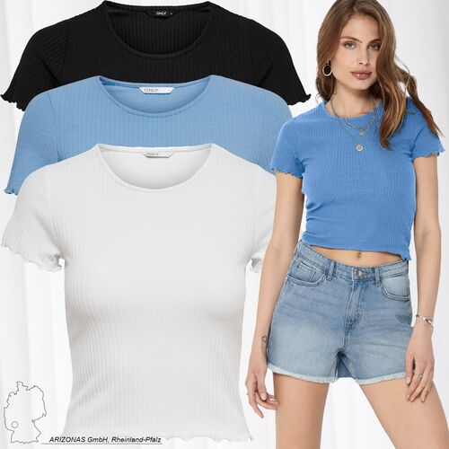 Geripptes Cropped T-Shirt Short Sleeve Rundhals Top Bauchfrei ONLEMMA