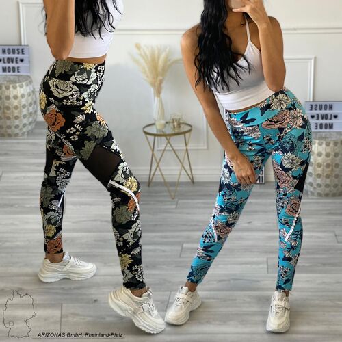 Fitness Leggings Skinny Stretch Yoga Sport Hose mit Blumen Print