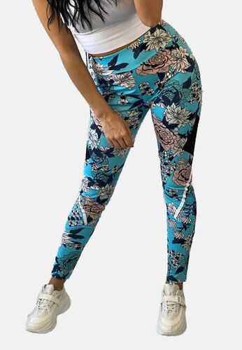 Fitness Leggings Skinny Stretch Yoga Sport Hose mit Blumen Print 