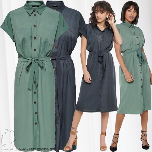 ONLY Damen Blusenkleid mit Bindegürtel Tunika Midi | Dress Lockeres Knopfleiste Kurzarm Kleider ONLHANNOVER direkt bestellen