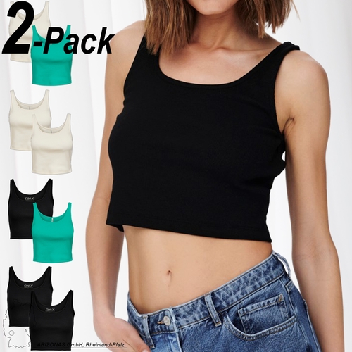 Geripptes Crop Top 2-er St�ck Pack Kurzes Oberteil Set ONLNESSA