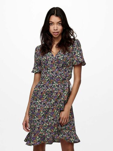 Blusen Wickelkleid Lockeres Midi Kurzarm Tunika Dress Knielang ONLOLIVIA 