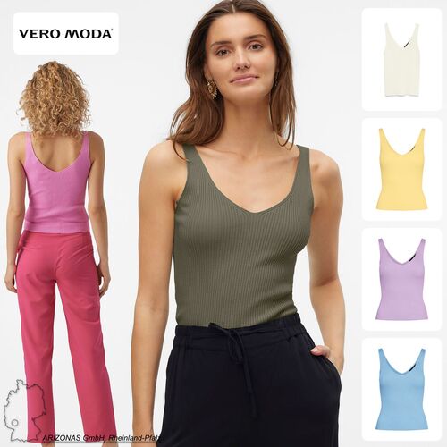 Geripptes Top Einfarbiges V-Ausschnitt Oberteil �rmellos VMGLORY