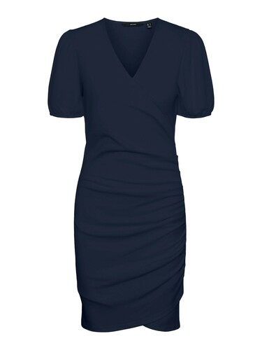 Blusen Kleid Midi Kurzarm Tunika Dress Knielang Gerippt VMELISA 