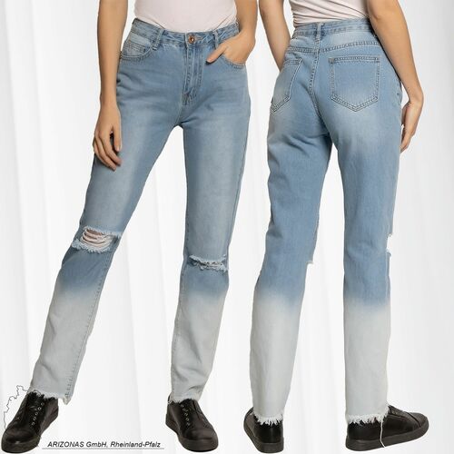 enflame Destroyed Mom Jeans High Waist Straight Denim Hose Farbverlauf Bleached
