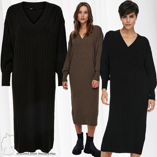 ONLY Damen Langarm Strickkleid Oversized Loose Fit Midi Knit Dress V-Neck  Shirt Pullover ONLNEW TESSA | Kleider direkt bestellen