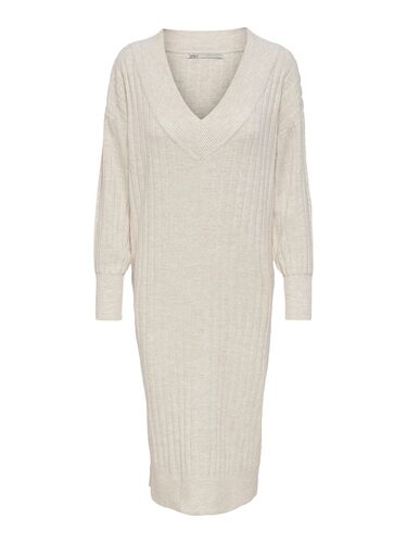 Langarm Strickkleid Loose Fit Midi Knit Dress V-Neck Pullover TESSA 