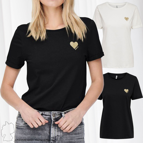 Einfarbiges T-Shirt mit Brand Herz Basic Kurzarm Rundhals Top ONLKITA