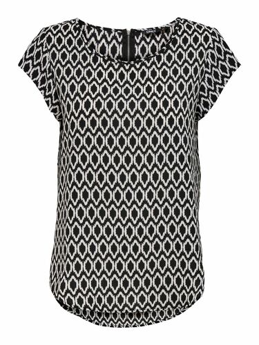 Print Kurzarm Bluse Basic Rundhals Blouse Shirt Oberteil ONLVIC 