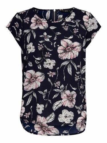 Print Kurzarm Bluse Basic Rundhals Blouse Shirt Oberteil ONLVIC 