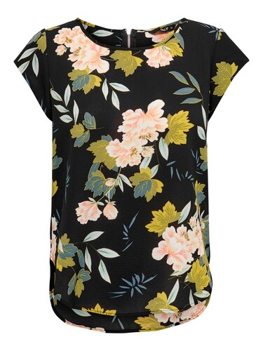 Print Kurzarm Bluse Basic Rundhals Blouse Shirt Oberteil ONLVIC 