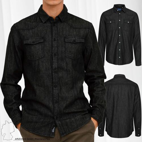 Langarm Jeans Hemd Langarm Regular Fit Freizeit Shirt Baumwolle BHANTES