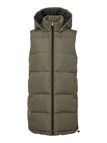 Lange Puffer Weste Wattierte Stepp Jacke ohne �rmel Kapuze & Zip 