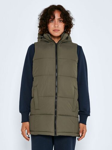Lange Puffer Weste Wattierte Stepp Jacke ohne �rmel Kapuze & Zip 