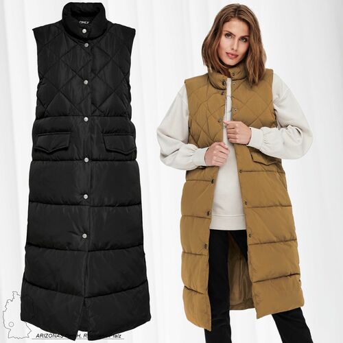 Lange Puffer Weste Wattierte Stepp Jacke ohne rmel und Kapuze ONLSTACY
