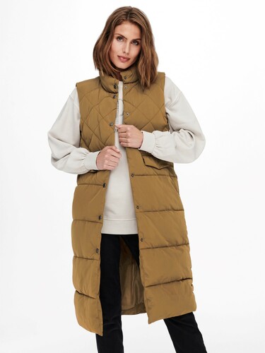 Lange Puffer Weste Wattierte Stepp Jacke ohne �rmel und Kapuze ONLSTACY 