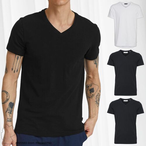 V-Ausschnitt T-Shirt Einfarbiges Kurzarm Shirt Stretch Basic LINCOLN