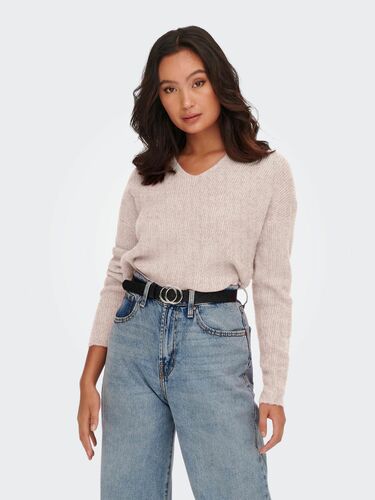 Warmer Strickpullover Stretch Sweater V-Ausschnitt Langarm ONLDANIELLA 