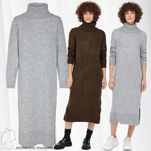 ONLY Damen Langes Strickkleid Langarm Midi Pullover Dress Rollkragen  Sweater mit Schlitz ONLBRANDIE | Kleider direkt bestellen