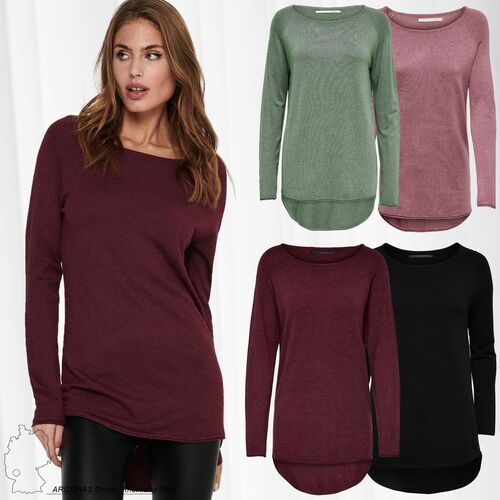 Langer Feinstrick Pullover Langarm Stretch Sweater Locker ONLALONA