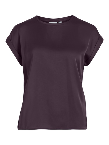 Satin Blusen T-Shirt Kurzarm Basic Gl�nzendes Oberteil VIELLETTE 