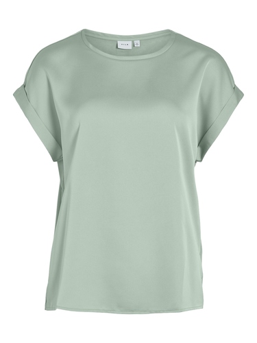 Satin Blusen T-Shirt Kurzarm Basic Gl�nzendes Oberteil VIELLETTE 