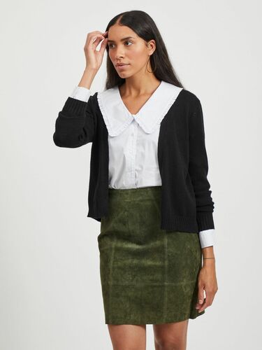 Kurze Feinstrick Cardigan Stretch Basic Jacke ohne Verschluss VIRIL 