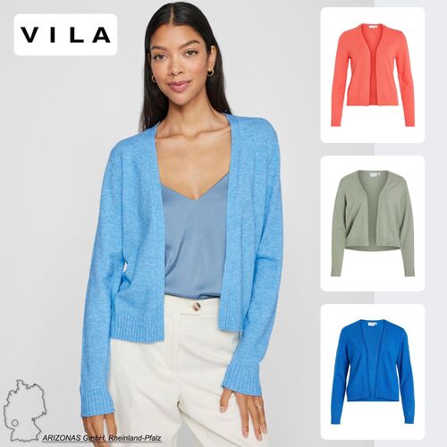 Kurze Feinstrick Cardigan Stretch Basic Jacke ohne Verschluss VIRIL