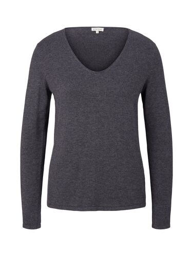 Tom Tailor D�nner Strickpullover Knitted Basic Stretch Sweater Langarm V-Neck 