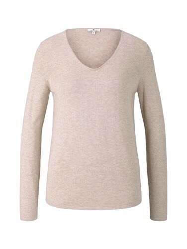 Tom Tailor D�nner Strickpullover Knitted Basic Stretch Sweater Langarm V-Neck 