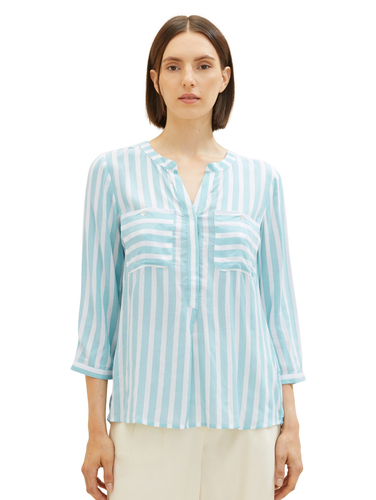 TOM TAILOR Damen Gestreifte 3/4 Arm Bluse V-Ausschnitt Business Tunika Top  Shirt Oberteil mit Taschen | Oberteile & Shirts direkt bestellen