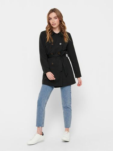 Kurzer Trench Coat Basic �bergangs Mantel Zweireihige Jacke ONLVALERIE 