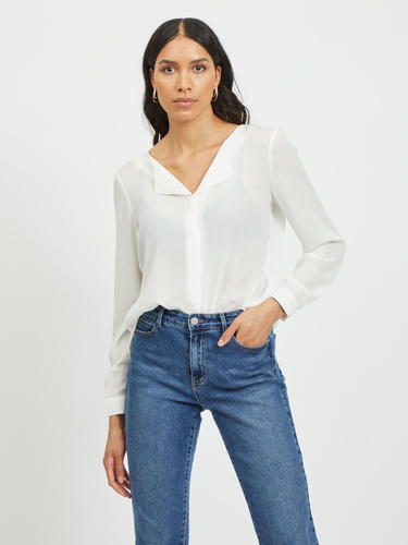 Langarm Business Bluse Schlichtes Shirt Oberteil mit V-Ausschnitt VILUCY 