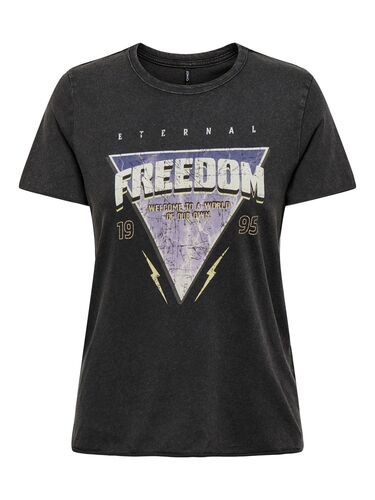 Bedrucktes T-Shirt Kurzarm Printed Rundhals Top mit Schrift ONLLUCY 