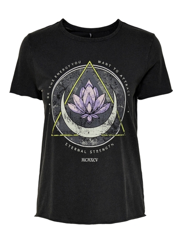 Bedrucktes T-Shirt Kurzarm Printed Rundhals Top mit Schrift ONLLUCY 