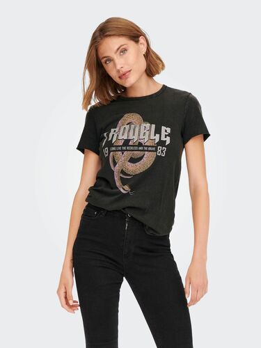 ONLY Damen Bedrucktes T-Shirt Kurzarm Basic Rundhals Top mit Schrift  Printed Shortsleeve ONLLUCY | Oberteile & Shirts direkt bestellen