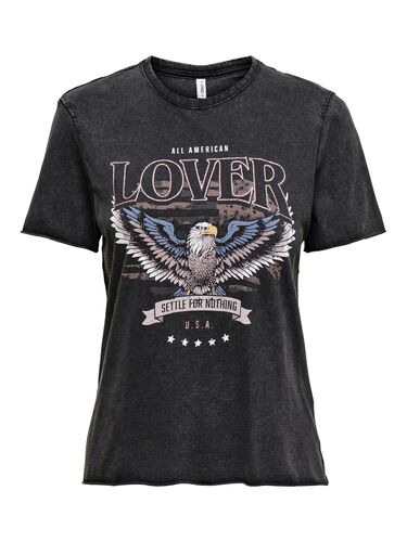 Bedrucktes T-Shirt Kurzarm Printed Rundhals Top mit Schrift ONLLUCY 